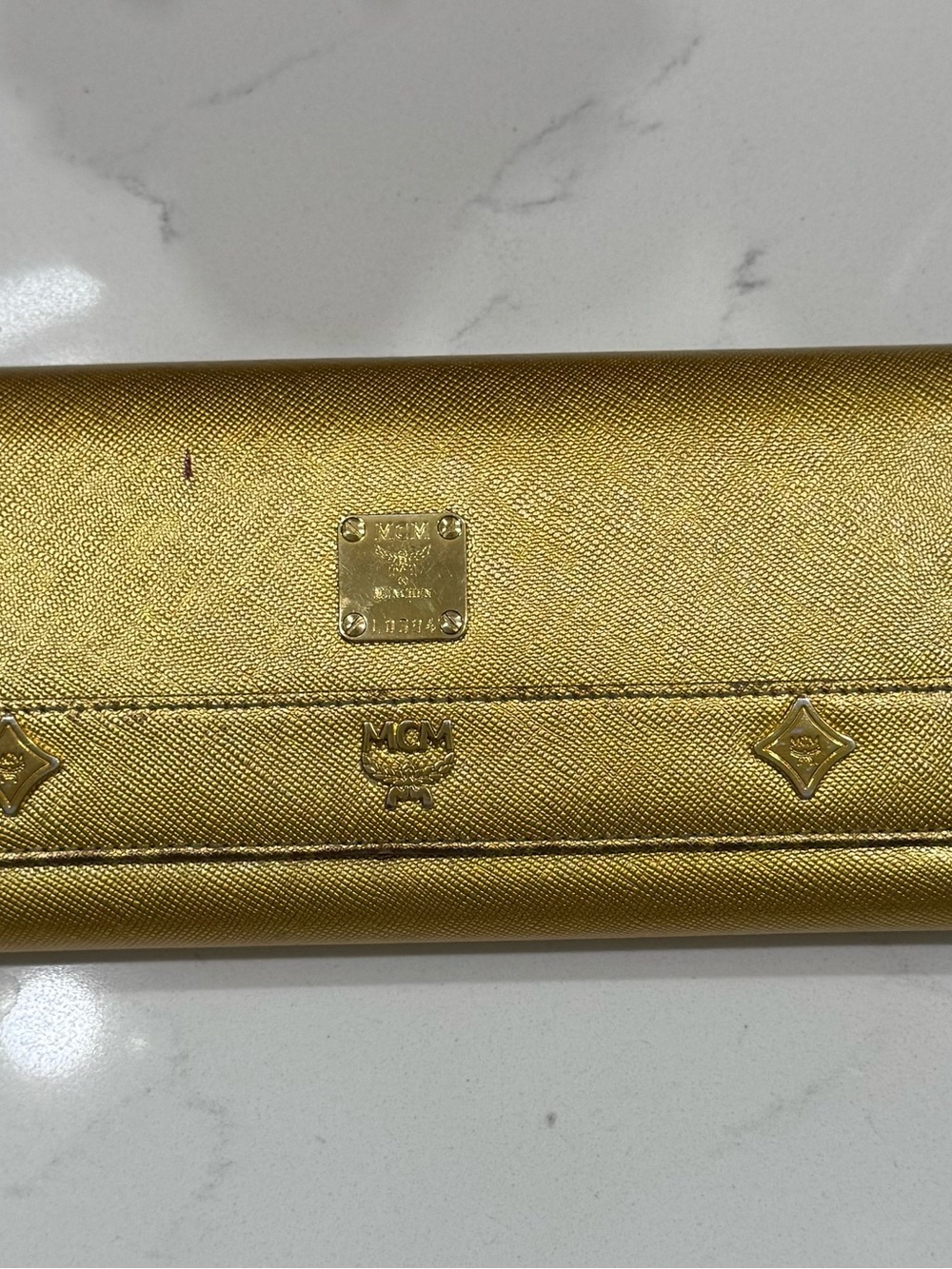 MCM Metallic Gold Saffiano Continental Wallet